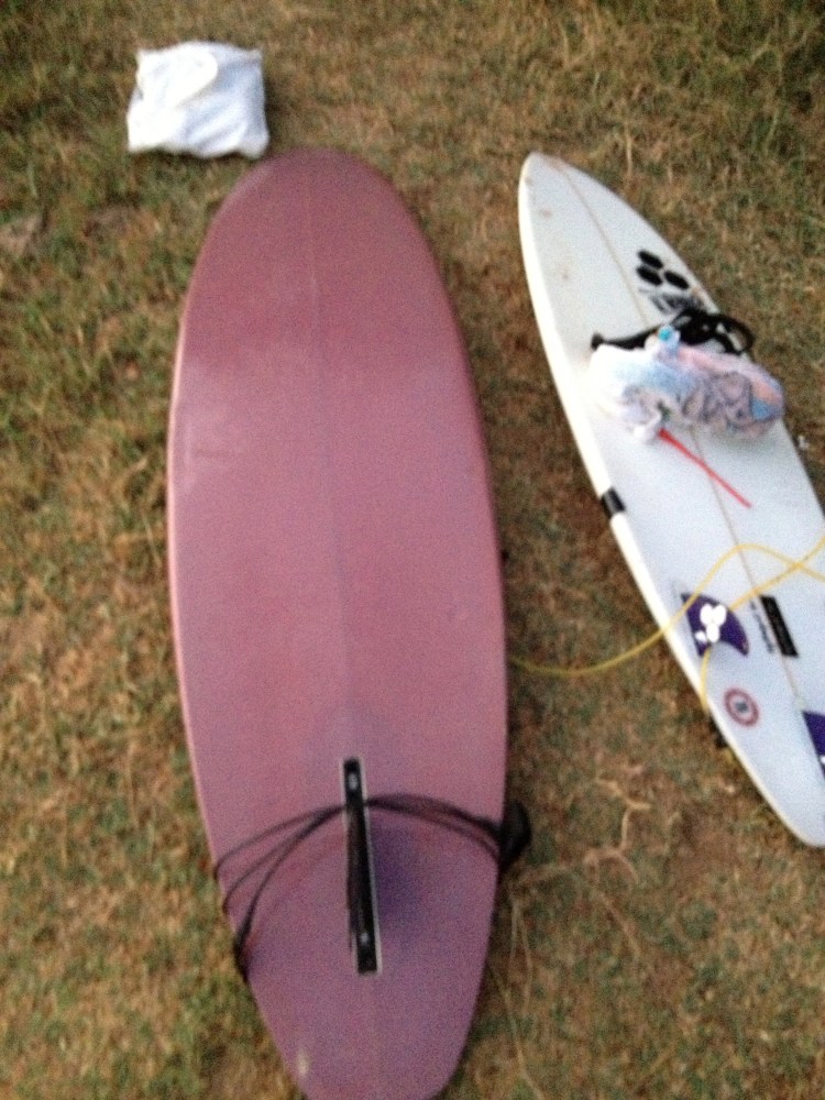 The itty bitty Joel Tudor single fin I rode/tried to ride my first day out on a short board.